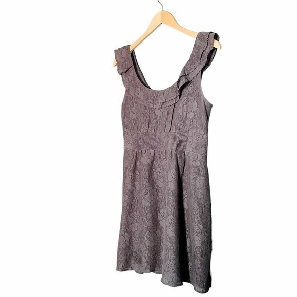 Anthropologie Maeve Dress Women's Size Small Y2K Gray Lace Ruffle Short Sundress - Picture 15 of 15